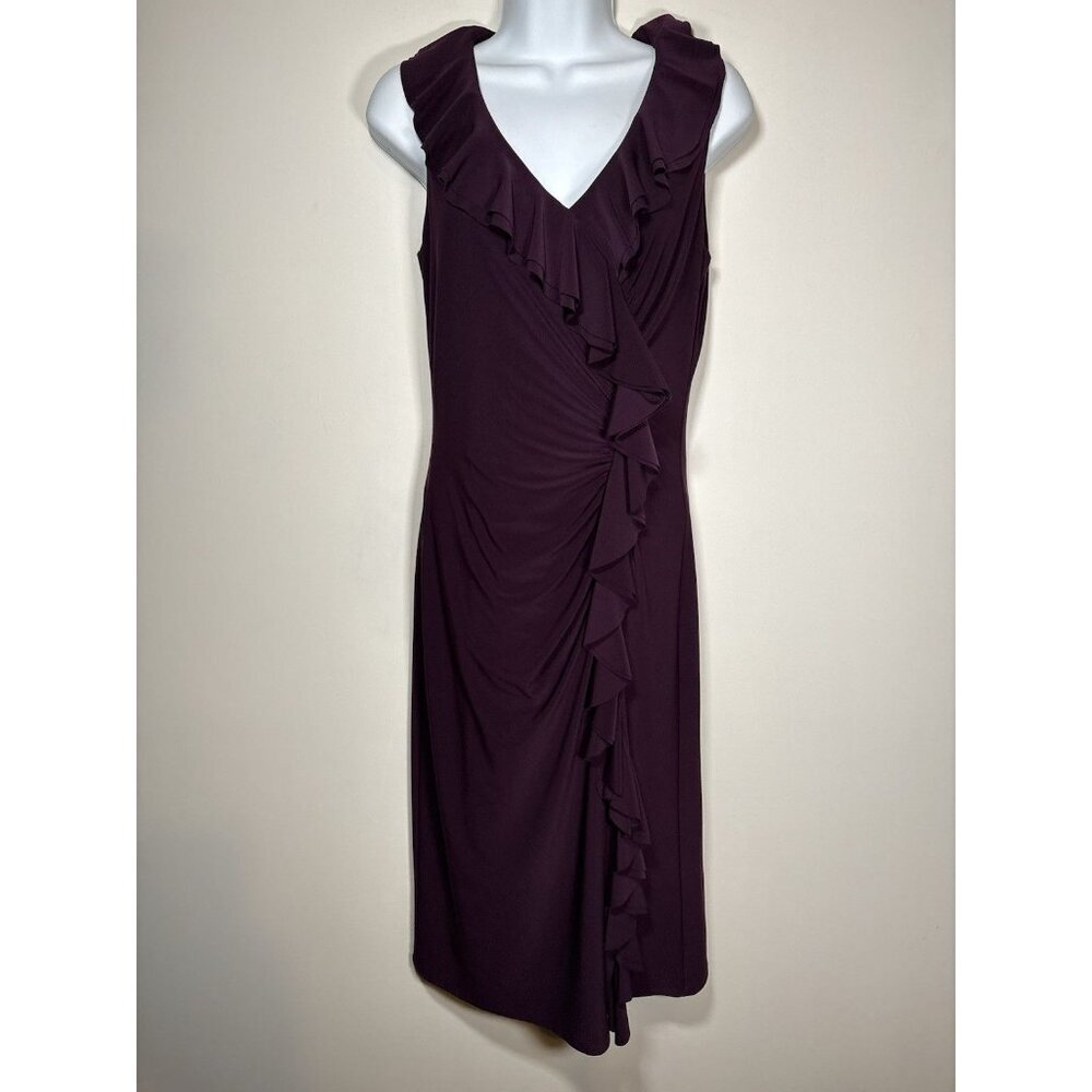 Lauren Ralph Lauren Dress Purple Ruffle V-Neck Sleeveless Sheath Classic Size 4